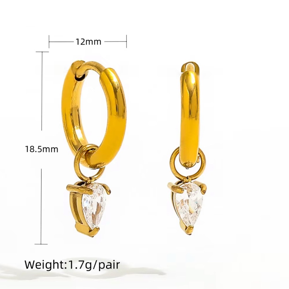 (A8)18k Plated Gold Hoop Earrings with CZ Drop